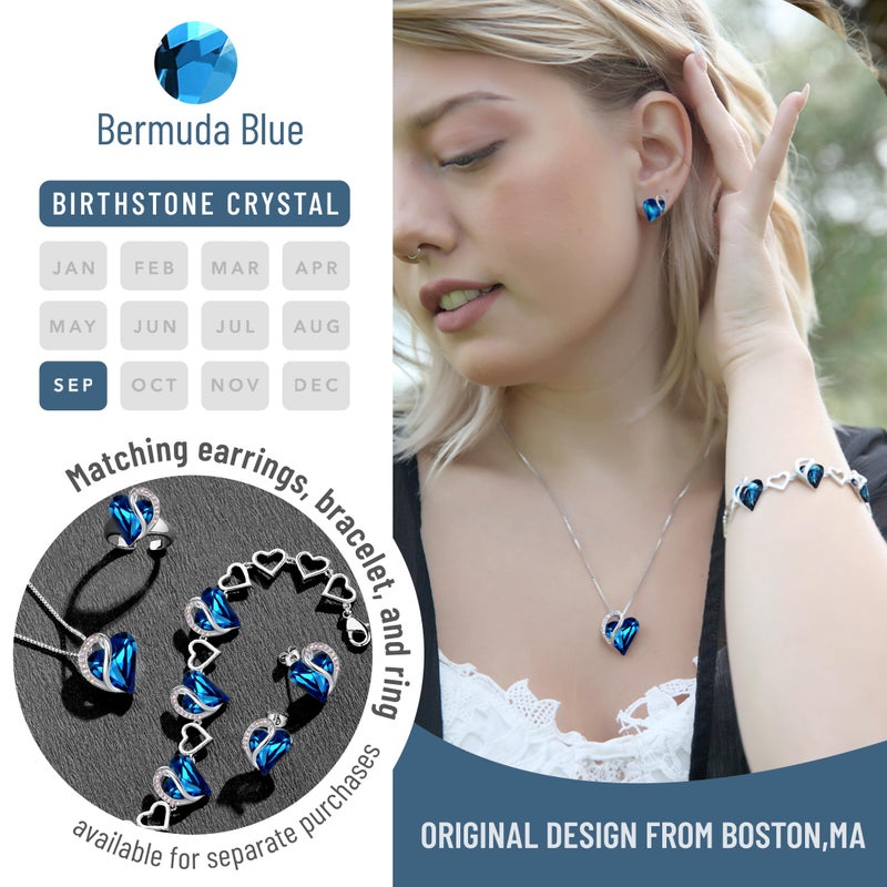 Leafael Valentine's Day Gift Necklaces for Women, Infinity Love Birthstone Heart Pendant, Bermuda Sapphire Blue Crystal for September, Birthday Jewelry for Mom and Wife, Silver Plated, 18" + 2" Chain - Image 4
